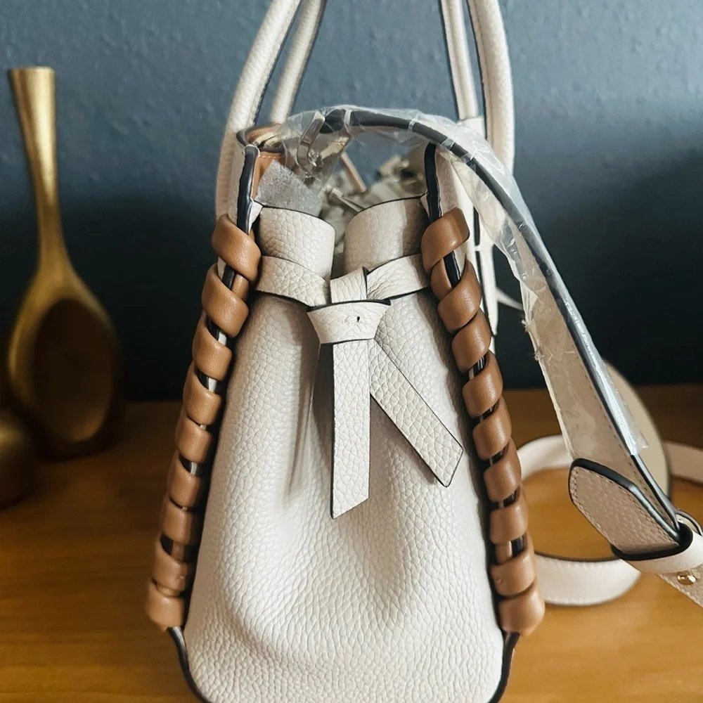 NWT Kate Spade Cream and Tan Satchel with Structured Design & Woven Accents